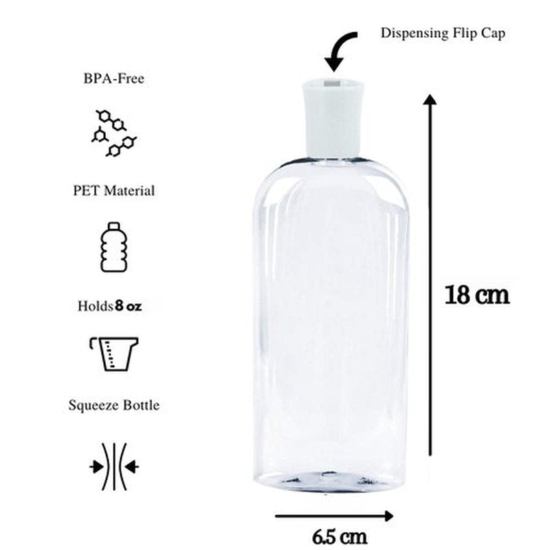 JNDUBZ Plastic Squeeze Bottle with Flip Cap 8 Oz - Refillable Portable, Travel Size, Leak Proof and Reusable for Household Use, Shampoo, Conditioner, Cleaning Solutions (12 Pack, 473 ml)