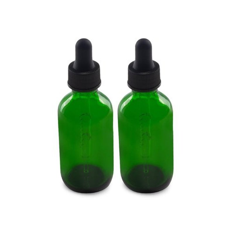 The Bottle Depot - 2 Pack - 2 oz Glass Bottle with Dropper - Green - 20-400 Neck Finish - Boston Round Bottles - Leakproof Essential Oils Bottles