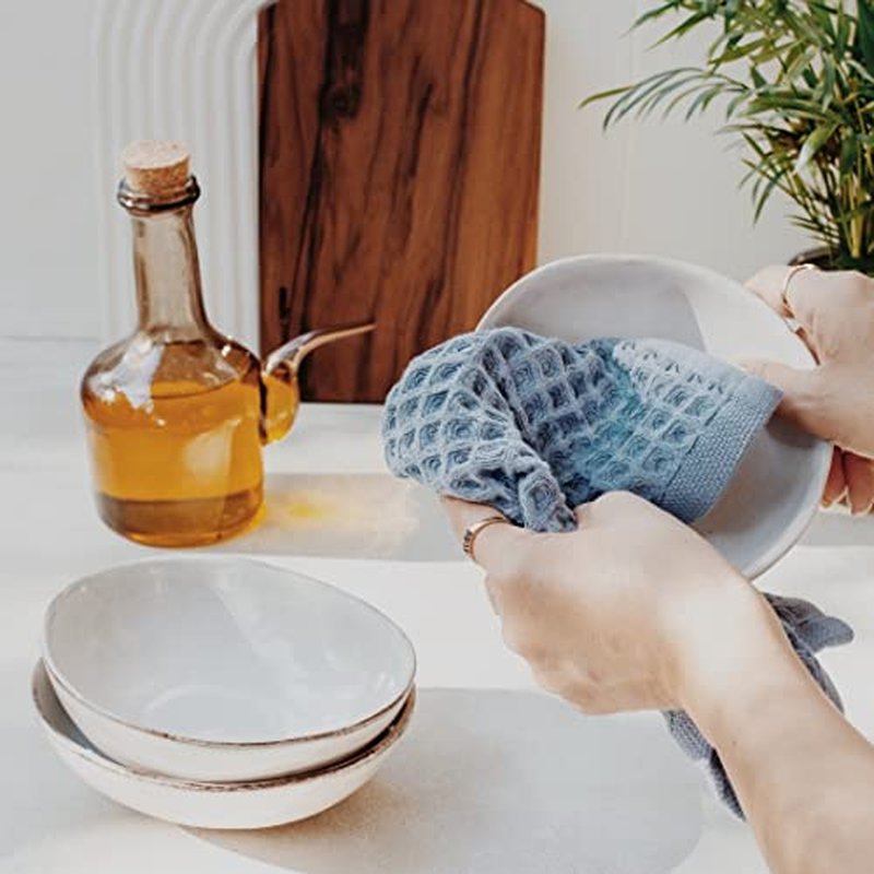 sea me at home Waffle Washcloth Set, 100% Cotton (4 Pcs Washcloth 13x13 inches, Denim)