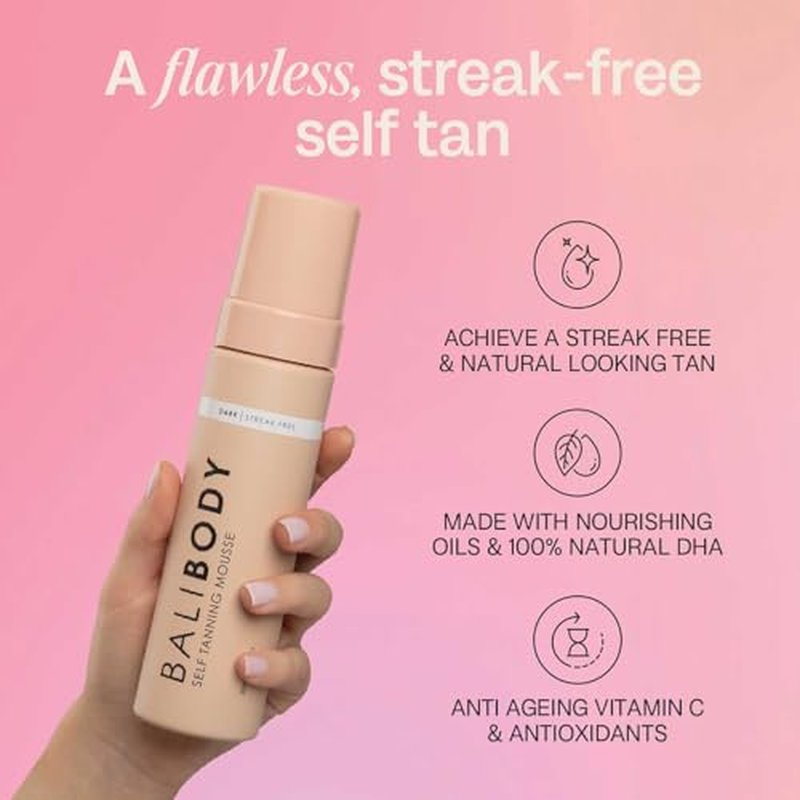 Bali Body Self-Tanning Mousse - Dark | Natural Bronzed Shade, Streak-Free Green Based Tinted Self-Tanner for All Skin Types | Vegan, Cruelty Free, Australian Made (200 ml/6.7 fl oz)