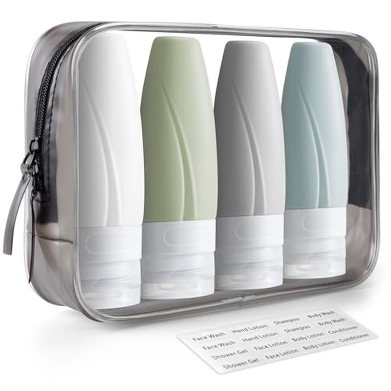 INSFIT Portable Travel Bottles TSA Approved, 2oz Leak Proof BPA Free Silicone Cosmetic Travel Size Toiletry Containers, Squeezable Silicone Tubes, Refillable Bottles for Shampoo 4 Pack Brown