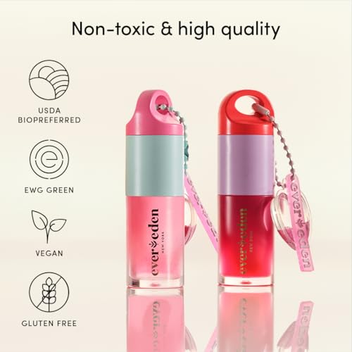 Evereden Kids Tinted Non Toxic Lip Gloss: Sheer Red - Non Toxic Kids Makeup - Vegan Clean Makeup for Kids - Soothing & Hydrating Kid Lip Gloss - Cherry, Peach, & Cranberry Oils Girls Makeup