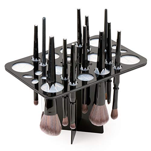 Luckyiren Acrylic Makeup Brushes Drying Rack, Brushes Dryer, Collapsible Holder Stand Tree Tray Support Display for Makeup Artist Nail Brushes Paintbrushes Makeup Lovers, 28 Slot, Black, Unisex