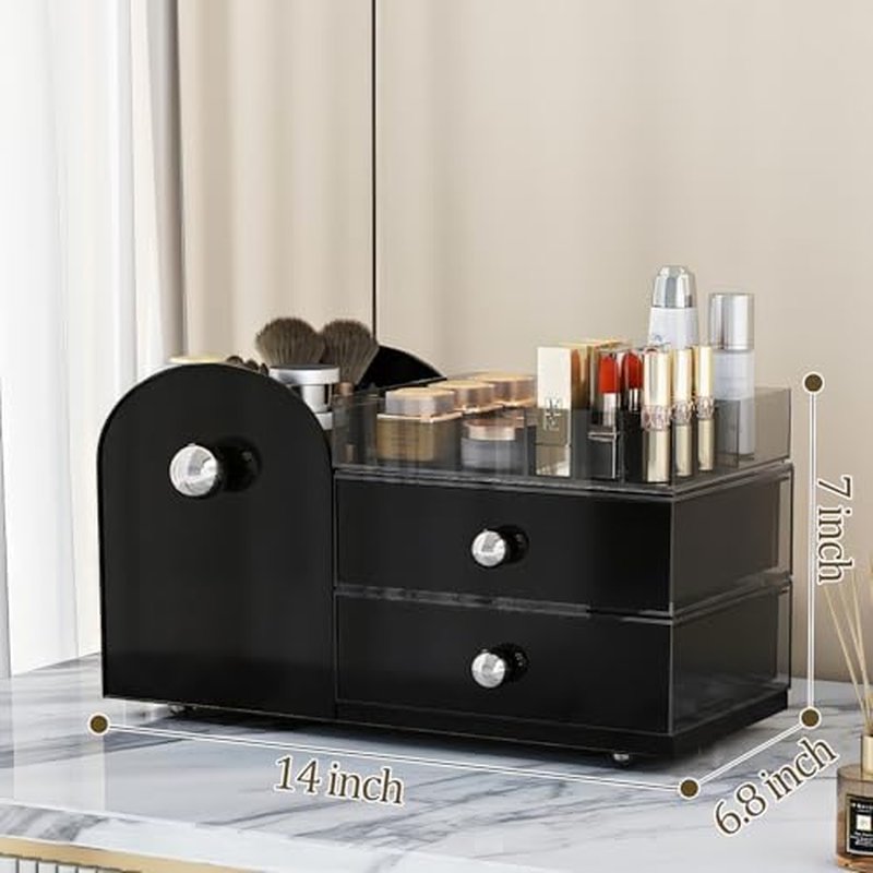 Makeup Organizer with Drawers,High-Capacity Skincare organizers,Makeup Brushes Holder,Make up organizers for Vanity,Cosmetic Display Cases,Bathroom Countertop Organizer(Black)