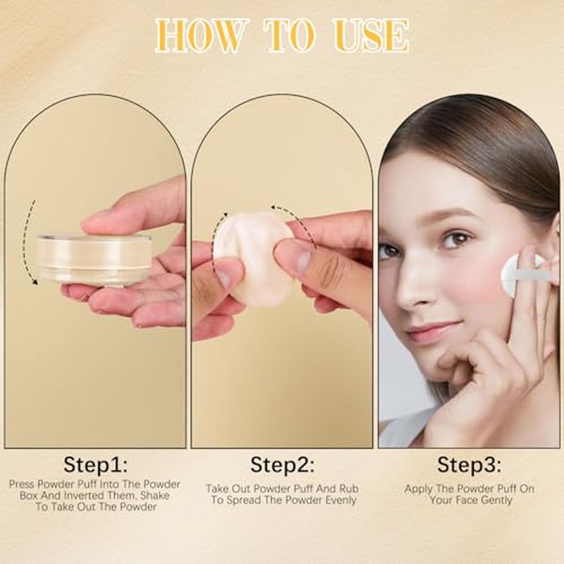 Beauty Blurring Powder,Beauty Setting Powder,Beauty Pink Setting Powder with Powder Puff Brush，Waterproof Setting Powder For All Skin Tones (Beige, 1 Set)