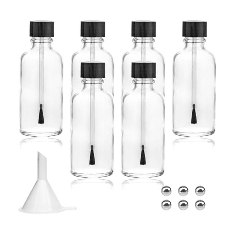 Agidea 6PCS Large Empty Nail Polish Bottles with Brush,Refillable Glass Cuticle Oil Bottles Travel Containers with Funnel & Mixing Balls for DIY Nail Art Cuticle Oils (30ML)