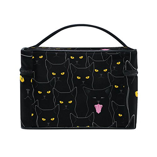 senya Travel Makeup Bags With Zipper Black Cats Pattern Cosmetic Bag Toiletry Bags Train Cases Storage Bags Portable Multifunction Case for Women Girls