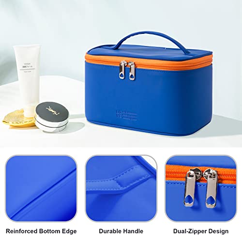 Prite Travel Makeup Bag, PU Leather Waterproof Cosmetic Organizer, Large Wide-open portable Toiletry Bag with Handle(Black)
