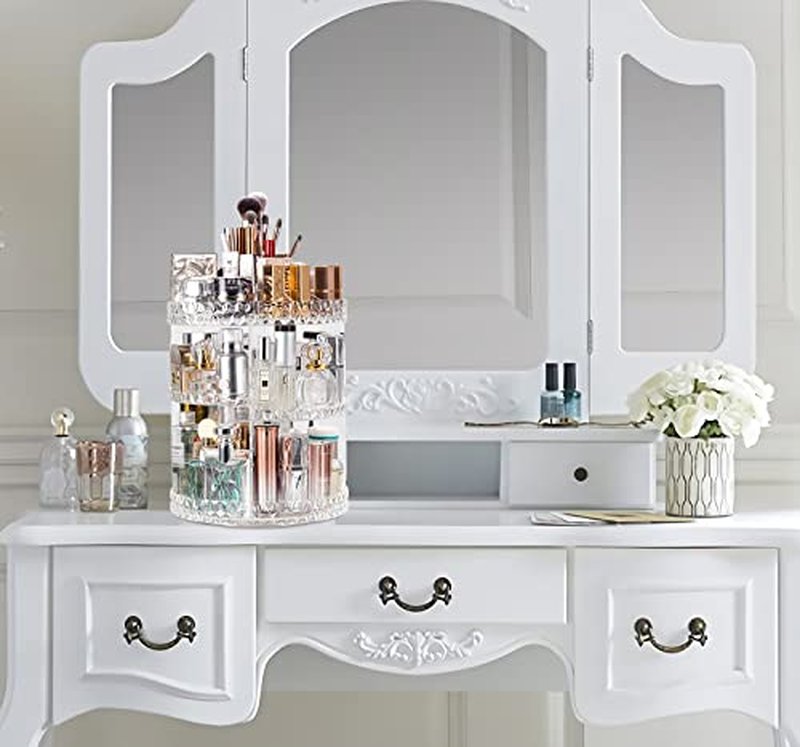 DreamGenius Makeup Organizer, 360 Degree Rotating Cosmetic Storage Organizer, 7-Layer Adjustable Makeup Display Case, Fits Jewelry Makeup Brushes and Lipsticks, Clear Acrylic