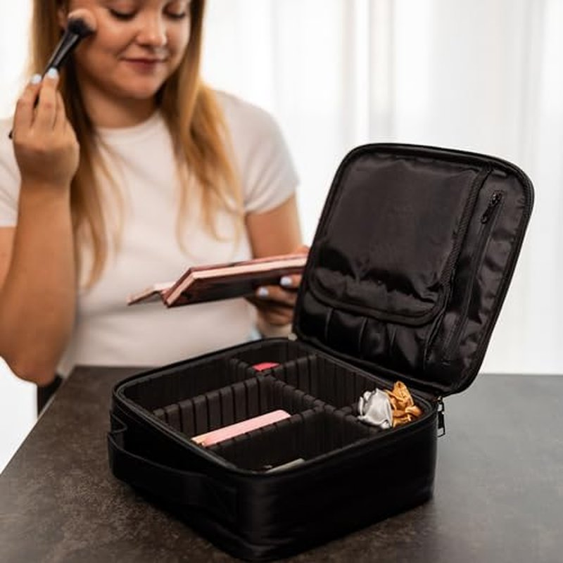 Carrywell |Not Made In China| Makeup Train Case, Cosmetic Travel Organizer For Professional Beauty Artist, Portable Storage Bag W/Adjustable Dividers For Jewelry and Brushes (2, Marble, Small)