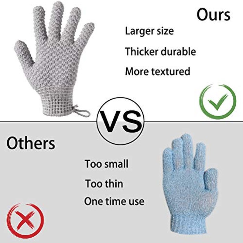 2 Pairs Bath Exfoliating Gloves for men and women – CLEEDY 4 Pcs Heavy and Large Exfoliating Gloves Scrubbing for Shower, Spa, Massage - Scrub Exfoliating Mitts for Body, Face, Hand and Foot (black)