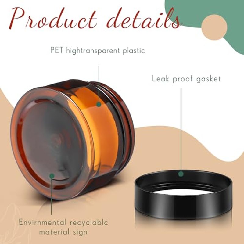 Patelai 4 Pieces Round Clear Wide-mouth Leak Proof Plastic Container Jars with Lids for Travel Storage Makeup Beauty Products Face Creams Oils Salves Ointments DIY Making or Others (Amber,1 Ounce)