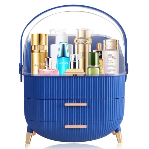 MASSY Egg Shape(Oval) Makeup Storage Box, Countertop Portable Vanity Cosmetics Organizer Preppy