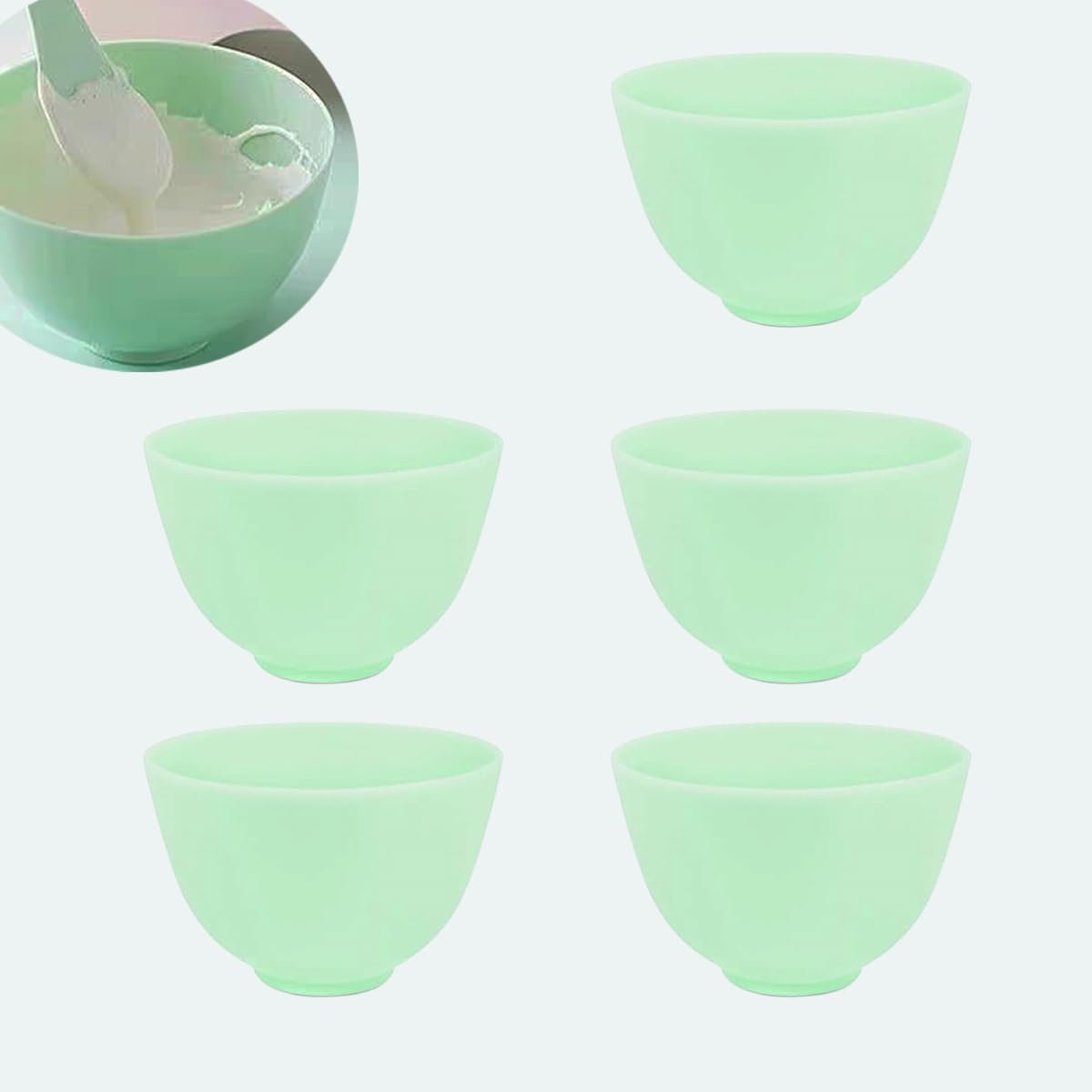 PLINNILUY 5 Pcs Diy Face Mask Mixing Bowl, Home Use Silicone Facial Mask Mixing Bowls Set Plastic Facial Mask Mixing Masks Set with Spatulas - DIY Skincare Mixing Tool Kit(Green-5Pcs)