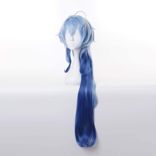 Mystylecos Anime Ganyu Cosplay Wig Genshin Impact Blue Water Wave Wig with Bangs Halloween Party Wigs