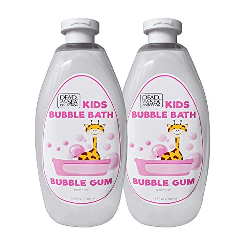 Dead Sea Collection Bubble Bath Kids with Bubble Gum Scent - Cleansing and Moisturizing Liquid Bubble Bath - Pure Dead Sea Minerals - Pack of 2 Large Bottles (67.6 fl.oz)