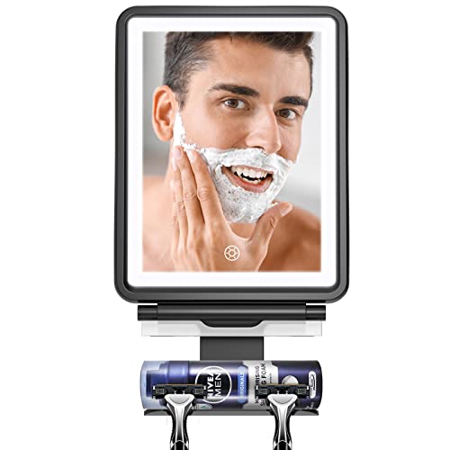 COSMIRROR Shower Mirror Fogless for Shaving with Squeegee to Keep Clean or Remove Foggy Mess, Lighted Fogless Mirror for Shower Two Mounting Solution, Dimmable Lighting (3 Color Setting)