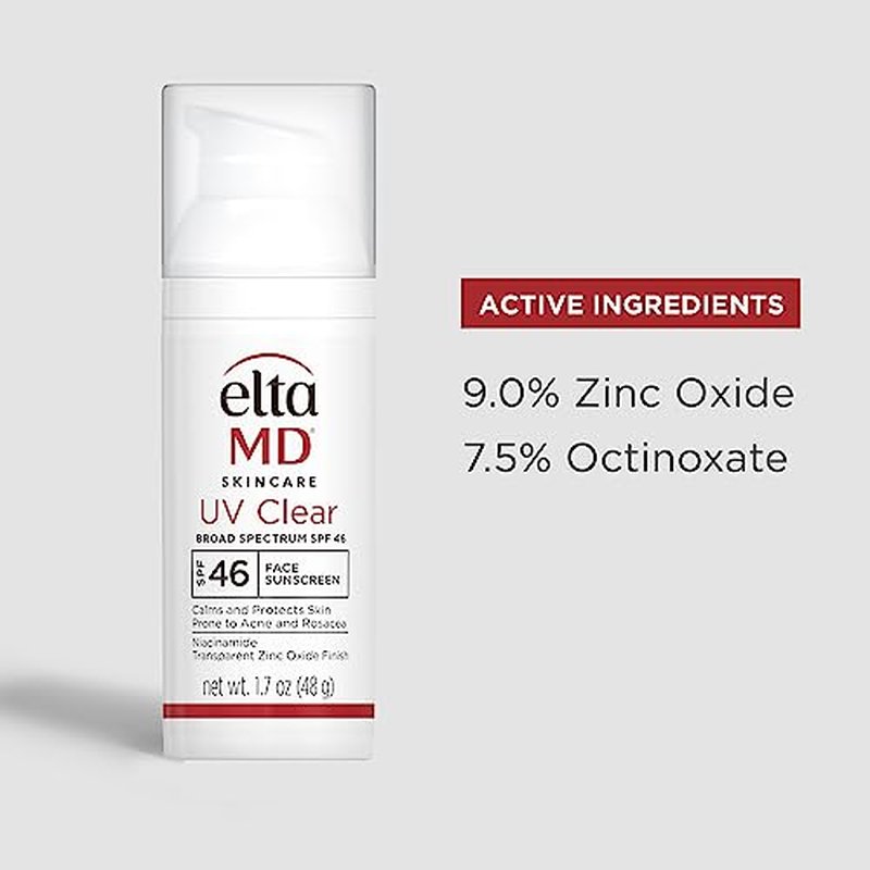 EltaMD UV Clear Face Sunscreen, SPF 46 Oil Free Sunscreen with Zinc Oxide, Protects and Calms Sensitive Skin and Acne-Prone Skin, Lightweight, Silky, Dermatologist Recommended, (2 Pack)