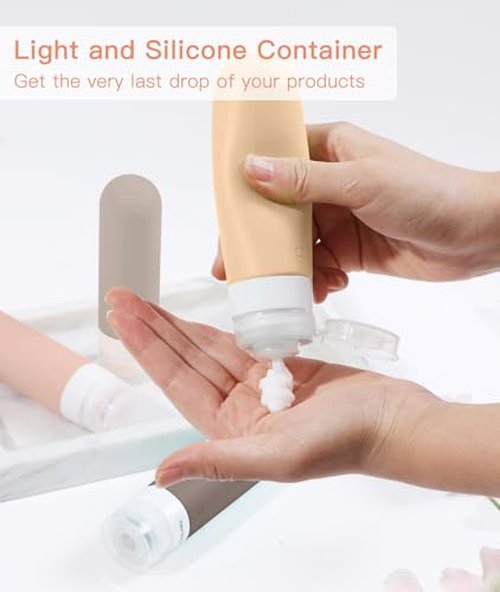 Quatish Travel Bottles for Toiletries【Original Patented】, 3 oz Tsa Approved Leak Proof Travel Size Containers, Silicone Shampoo and Conditioner Bottles, 4 Pack Travel Size Bottles, Brown