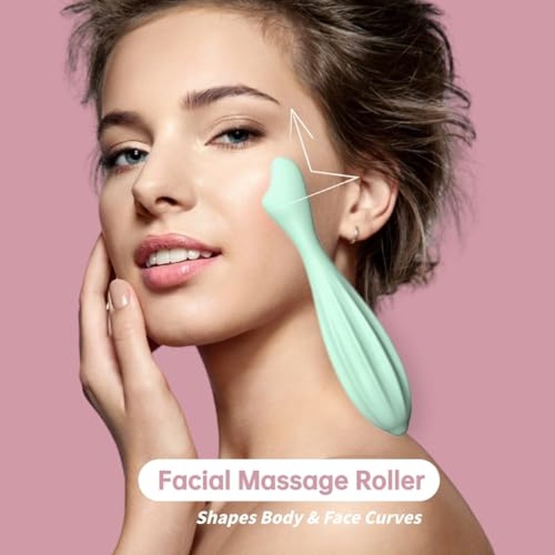 Silicone Facial Massage Roller, Face Massager Shapes Face Curves Improve Wrinkles, Body & Face Massager Skin Lifting Contouring Massage Tool Reduces Puffiness Promote Circulation for Women (Blue)