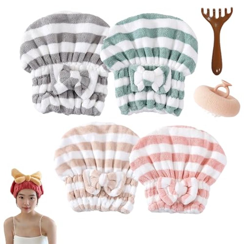 TETNYWP Beyonddraw Super Absorbent Hair Towel Wrap for Wet Hair, Microfiber Hair Towel Wrap for Women Long Hair, Towel Hair Wrap for Kids, Curly Hair Drying Towels Fast Dry (4PCS-B)