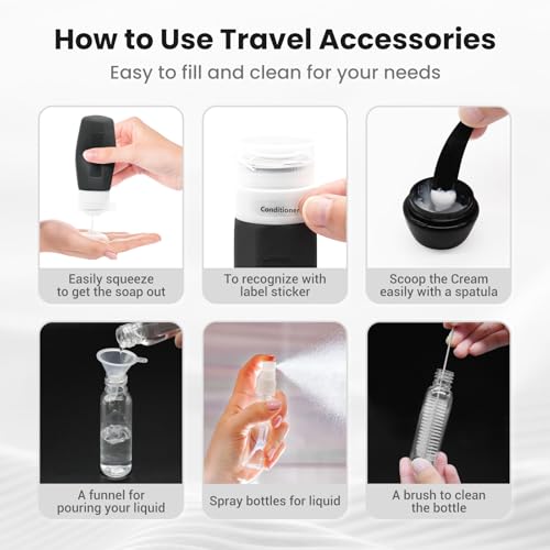 Ruinovate 17 Pack Travel Bottles for Toiletries, TSA Approved Travel Size Toiletries Bottles, Leak Proof Travel Size Containers, Travel Essentials for Body Wash, Shampoo, Lotion & Conditioner Black