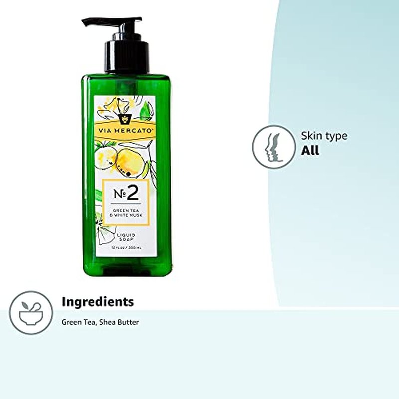 Via Mercato Liquid Soap, Shea Butter Enriched (12 oz), No. 2 - Green Tea & White Musk