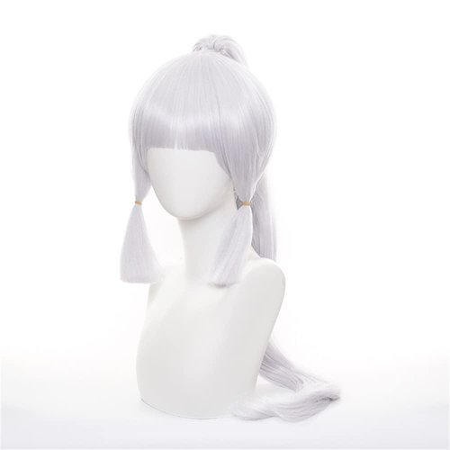 Mystylecos Kamisato Ayaka Cosplay Wig Silver Purple Long Straight Hair with Ponytail