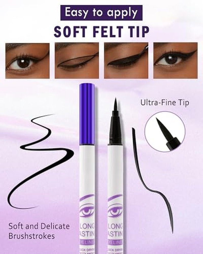 Black Matte Liquid Eyeliner, Waterproof Long Lasting Eyeliner Pencil, Smudge Proof, Quick-Dry, Ultra-Fine Tip, High Pigmented Smooth Glide Eye Liner Pen Makeup for Mature Women, Delineador De Ojos-01