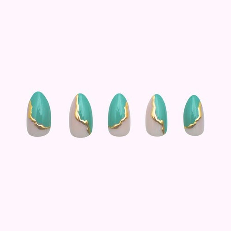 Lopotichat Press On Nails - Cascade Turquoise | Soft Gel X Nail Kit - 30pcs Short Almond Nails in 15 Sizes | Reusable Fake Nails with Glue for Perfect Spring Nails | Achieve Effortless Style