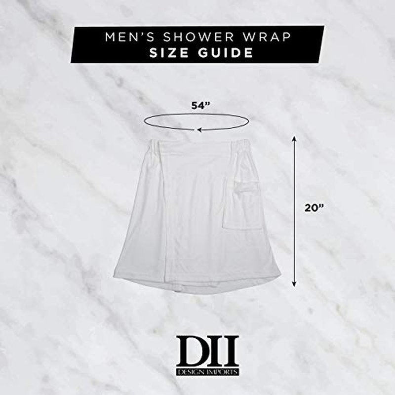 DII Men's Terry Shower Wrap Collection Adjustable with Velcro and Pocket, 54x20, Black