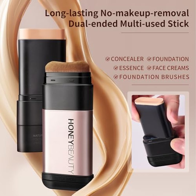 zeesea [Honey Beauty] Multi-Use Makeup Foundation Stick, Essence, Concealer, Face Creams, Foundation with Foundation Brushes, Long-lasting Smooth Skin Coverage, Brighten Skin Color, 0.45oz (12.8g)