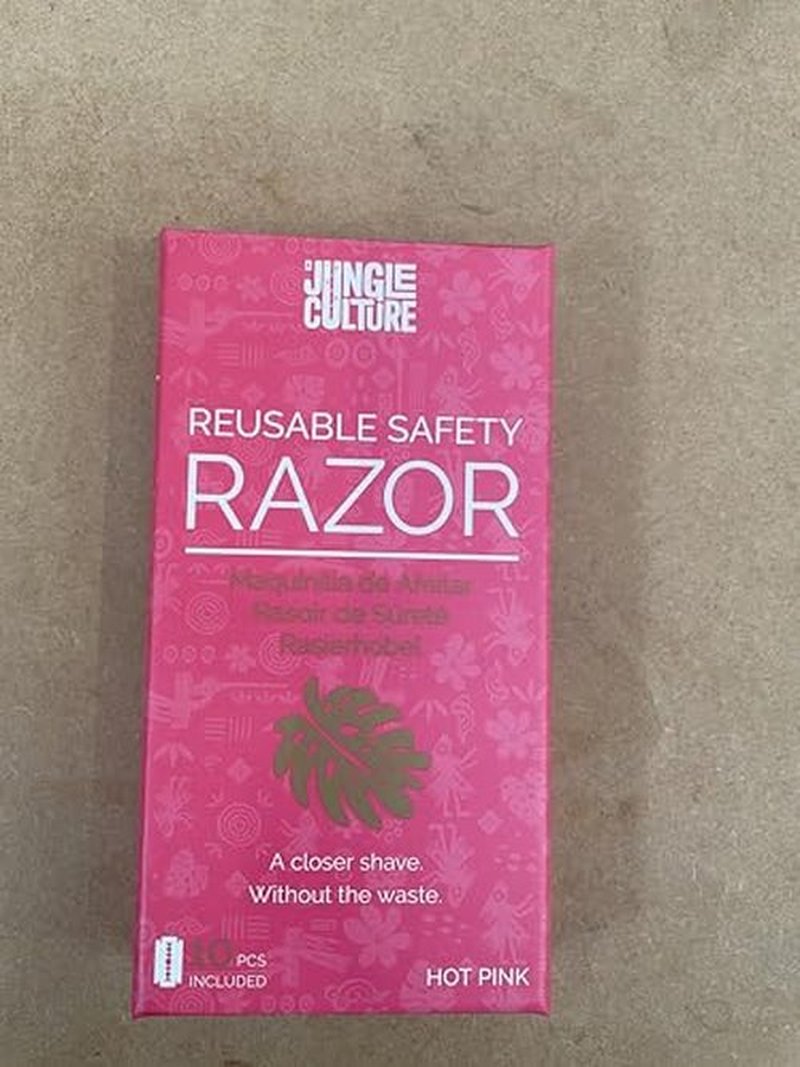 JUNGLE CULTURE Hot Pink Safety Razor for Women & Men • Reusable Razor with 10 Double Edge Razor Blades • One Blade Razors for Women for Body & Face • Metal Razors • US/UK Company
