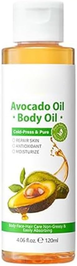 Avocado Oil Body Massage Oil - Daily Moisturizing Hydrating Oil for Dry Skin & Hair Care | Anti-Wrinkle Formula