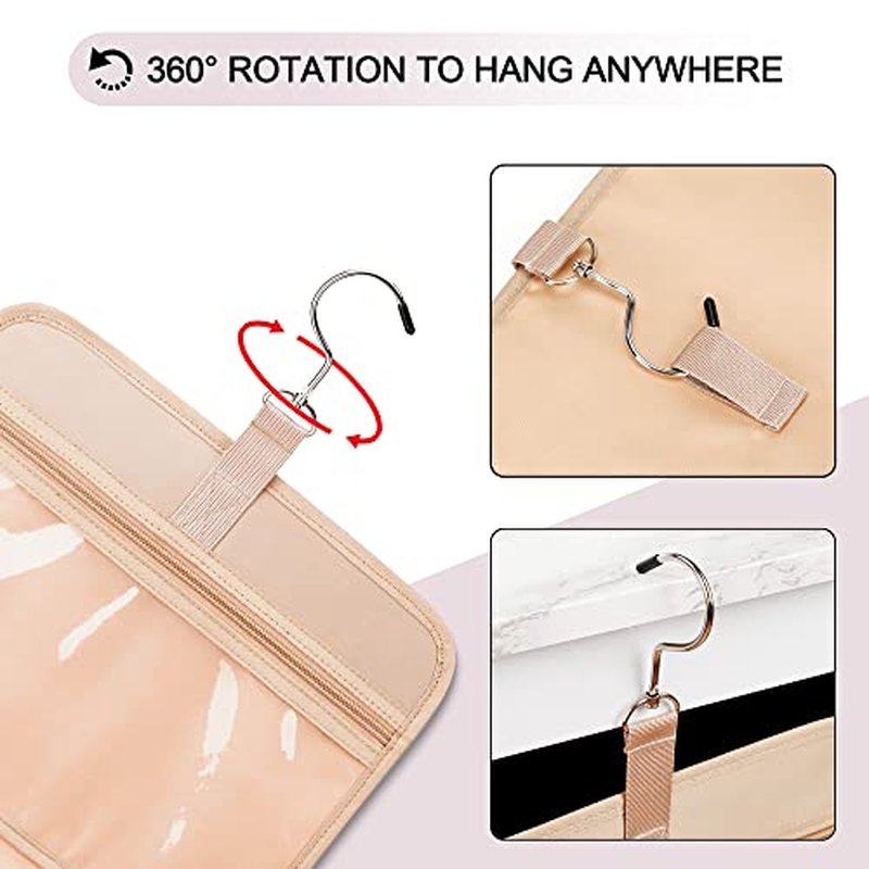Travel Hanging Toiletry Bag for Women, Large Makeup Bag 8 Leak Proofing Silicone Bottle Covers, Waterproof Cosmetic Bag with Jewelry Organizer Compartment, Toiletries Kit Set, Pink