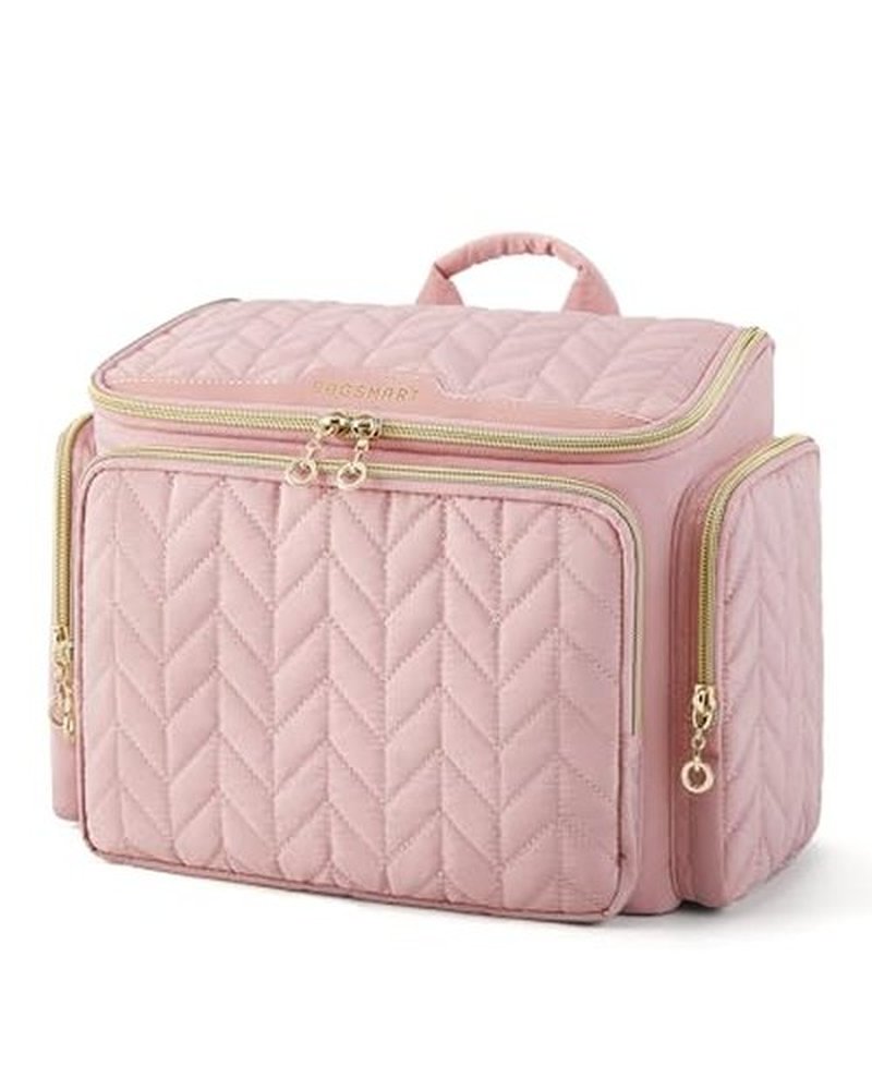 BAGSMART Travel Toiletry Bag, Large Wide-open Travel Bag for Toiletries, Makeup Cosmetic Travel Bag with Handle-Beige