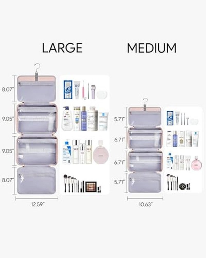 OlarHike Travel Toiletry Hanging Bag Waterproof Bags, Makeup bag, Toiletries, Jewelry, Travel Essentials 3 in 1 Packing Organizers, Cosmetic Travel-Sized Container, Medium Capacity for Women Pink