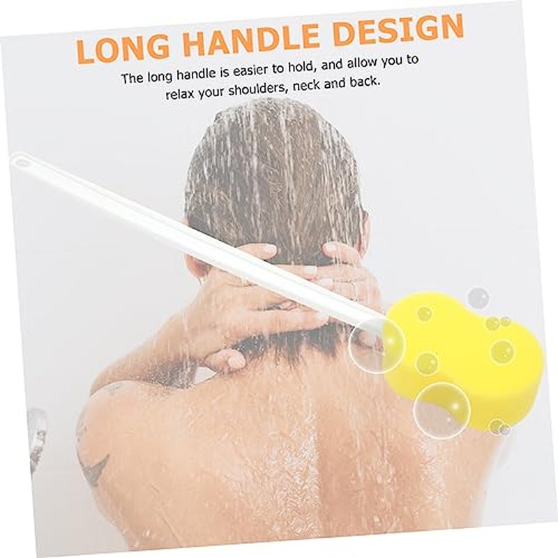 FRCOLOR Long Handle Bath Sponge Men Straps Shower Scrub Brush for Body Cleaning Sponge Lotion Applicator for Back Loofah Foot Washer Yellow Shower Scrubbing Brush Bath Brush Flat Set
