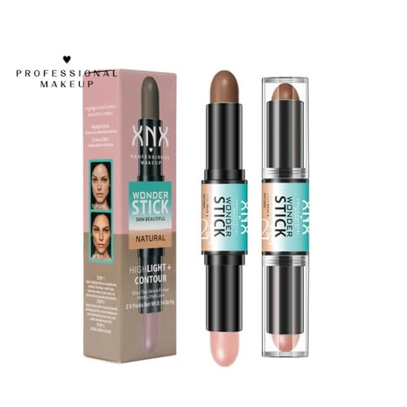 Contour Stick, 2Pcs Dual-Ended Highlighter Makeup Pen & Contouring Stick for Face Shaping, long-lasting smooth bronzer cream and highlighter sticks, a makeup kit for all skin tones (1#+2#, A)
