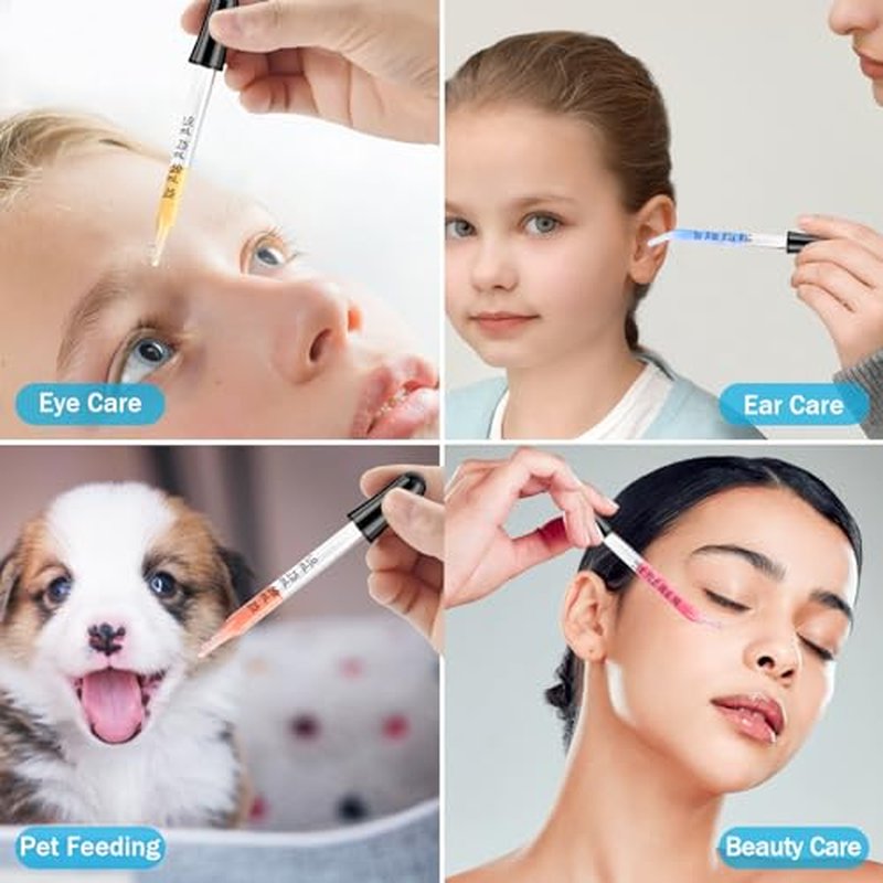 Herain Glass Eye Dropper Pipette 10 Pack, Ear Eye Dropper Bent & Straight Tips, 1 ml Droppers for Essential Oils, Lab, Health Care, Crafts, Measuring and Transferring a Variety of Liquids