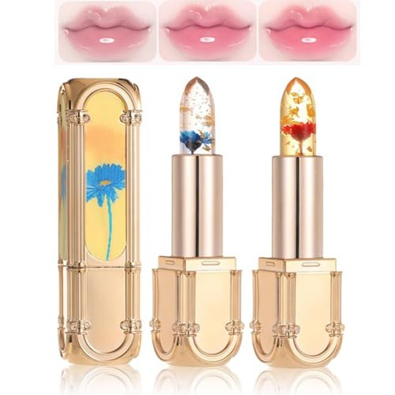 Flower Color Changing Lipstick, 2PCS Yulyoie Lipstick, Yulyoie Lip Gloss, Crystal Jelly Flower Color Changing Lipstick, Long-lasting Moisturizing Flower Jelly Color-Changing Lipstick (2Color)