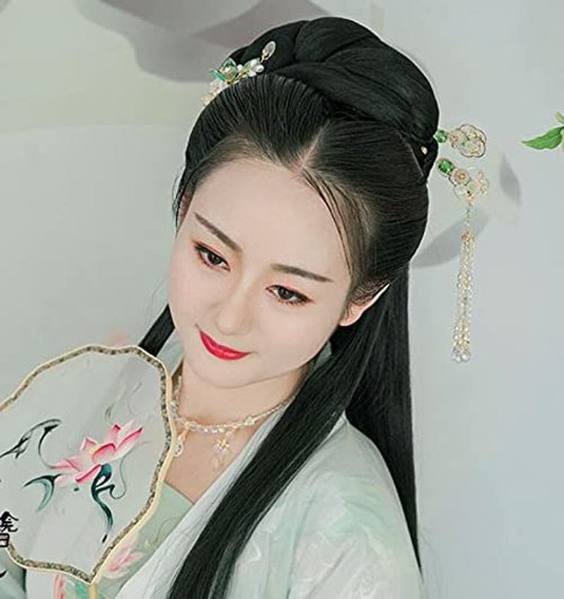 Yuri Hairpin Hair Clasp Sticks Picks Pearl Shell White Crystal Long tassels Hair Accessories For Long Hair Women Wedding Hanfu Cheongsam (green jade)