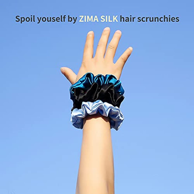 ZIMASILK 22 Momme 100% Pure Mulberry Silk Skinny Scrunchies for Women, Hair-Friendly & Luxurious Elastic Scrunchies Set (5 Scrunchies)