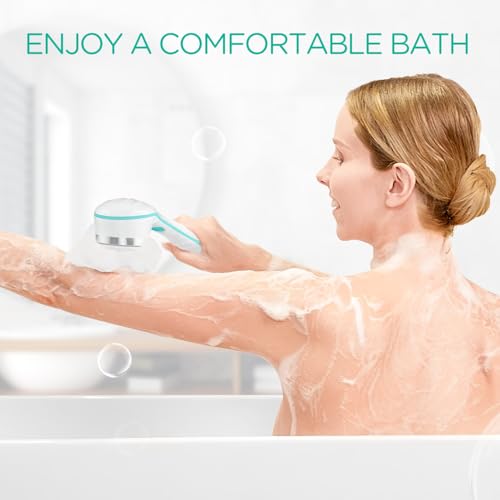 VOYOR Electric Body Brush Back Scrubber for Shower Rechargeable Exfoliating Bath Brush Powered Shower Brush with Non-Slip Long Handle Deep Cleansing, Exfoliation, Massaging Spin Brush BC100 (Blue)