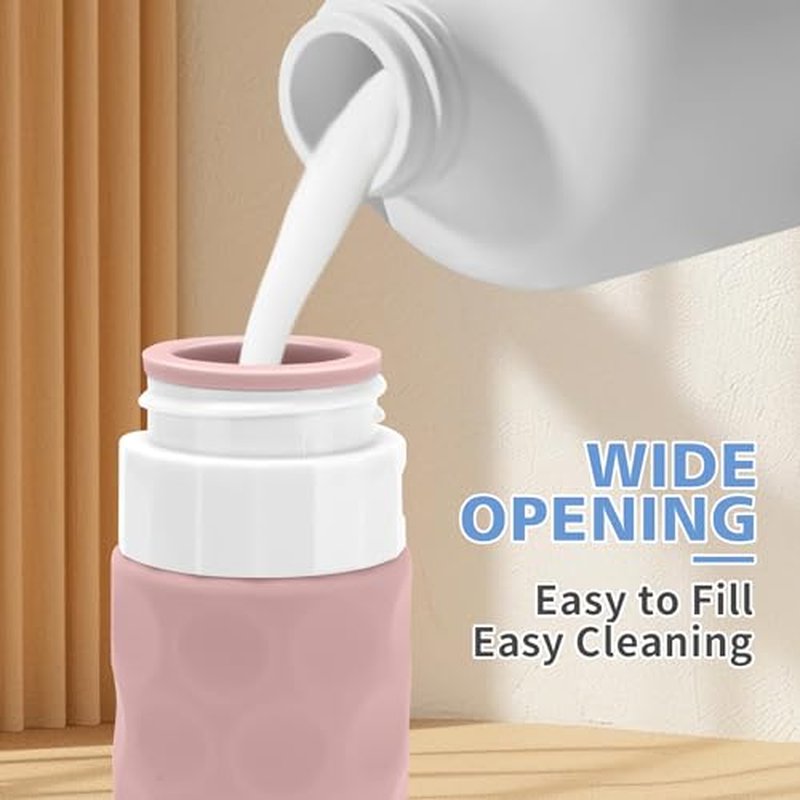 Silevoler Travel Bottles for Toiletries, 4pcs Tsa Approved 3oz Travel Size Containers, BPA Free Leak Proof Premium Silicone Travel Bottles, Refillable Liquid Travel Accessories W/Toiletry Bag（Apricot）