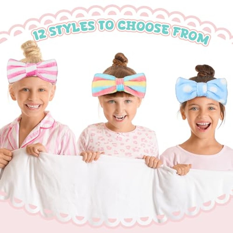 Xuhal 24 Pcs Spa Party Favors for Women Soft Makeup Headband for Washing Face Sleepover Party Supplies Sleep Eye Mask Bow Hair Bands for Sleepover Shower Gifts(Dots and Stripes)
