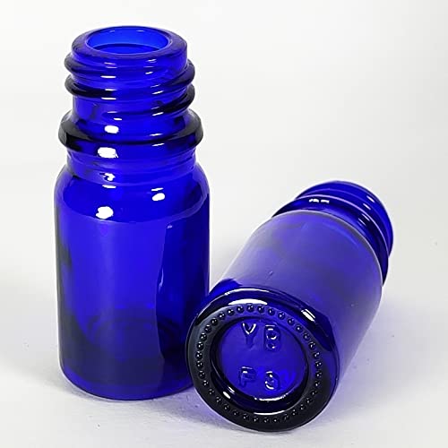 PIPIBA 24Pack 1/6 oz (5ml) Round Drip Tip Glass Eye Droppers. Essential Oil Glass Bottle. For Lab Bottles (Blue)