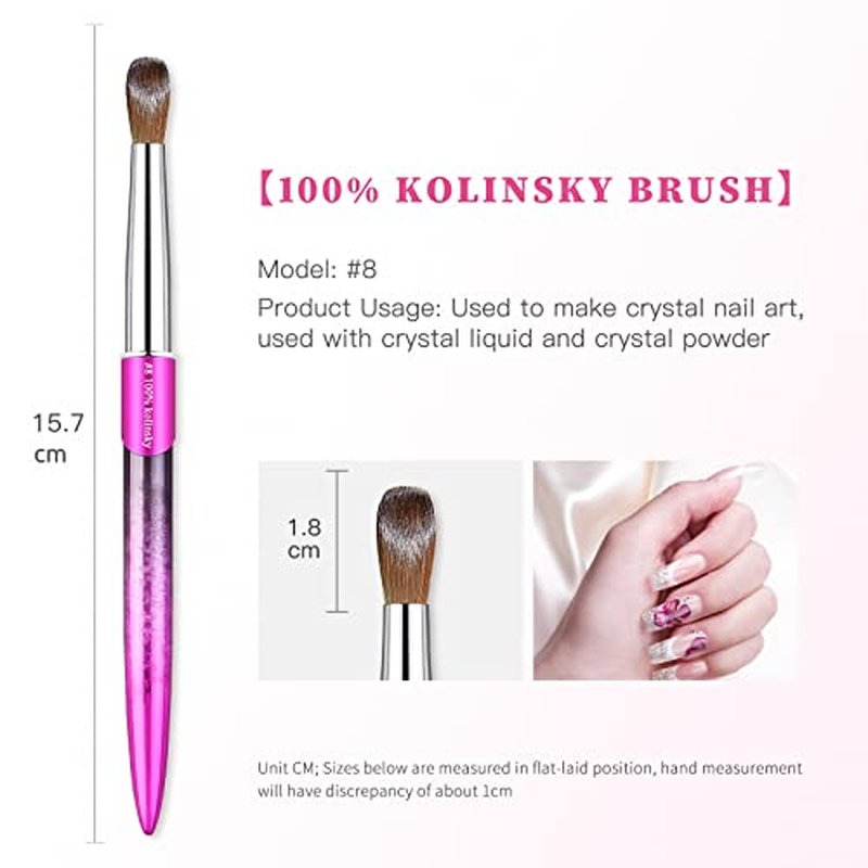 Eptbsdu Pure Kolinsky Acrylic Nail Brush, Nail Brushes with Metal Handle Nail Art Acrylic Application, Gel Nail Powder Brush Nail Extension Professional Salon Quality (#8, Purple)