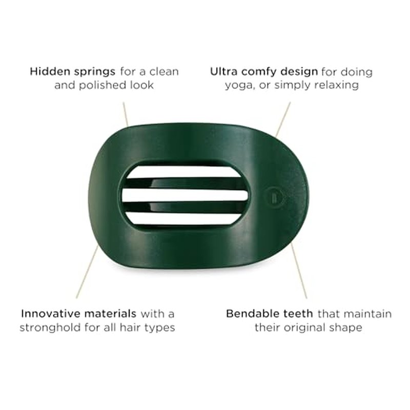 TELETIES - Large Flat Round Hair Clip - Holiday Collection - Hair Claw Clips for Women - Strong Grip, Bendable Teeth, Curved Design - For All Hair Types and Textures - Mistletoe