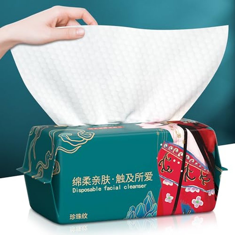 2 Pack-200 Count Disposable Face Towel,100% Cotton Facial Tissues,Biodegradable Face Towels for Adults and Baby,Lint-free Cotton Dry Wipes Multi-Purpose for Sensitive Skin, Surface Cleaning